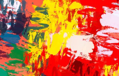 Soyut arka plan sanatı. 2D çizim. Etkileyici yağlı boya resim. Tuvalde fırça darbeleri. Modern sanat. Çok renkli arkaplan. Çağdaş sanat. İfade. Sanatsal dijital palet.