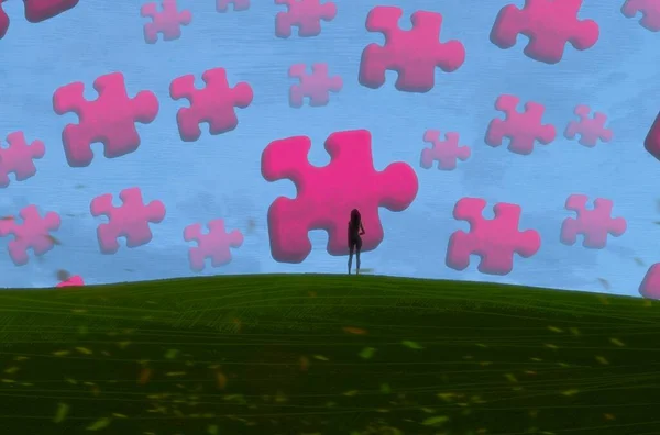 Abstrakter Hintergrund Mit Menschlicher Silhouette Und Puzzle Fragmenten — Stockfoto