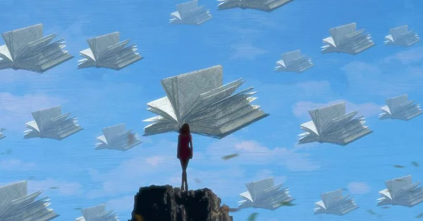 Abstract background with human silhouette and books