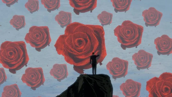 Fond Abstrait Avec Silhouette Humaine Roses — Photo