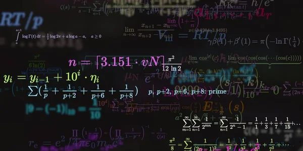 Kontekst Matematyczny Formułami Bezproblemowa Ilustracja Abstrakcyjny Wzór Kolorowymi Symbolami — Zdjęcie stockowe