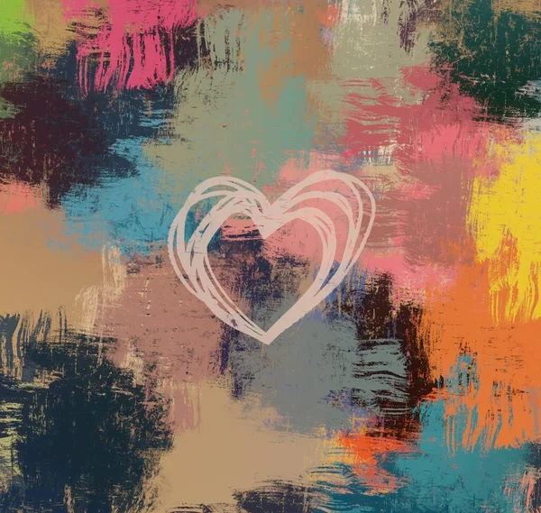 Abstract Valentine Background Art Corazones Sobre Lienzo Fondos Románticos Multicolor — Foto de Stock