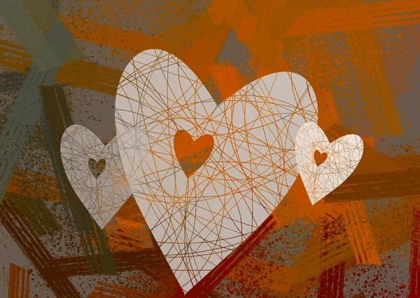 Abstraktní Valentýnské Pozadí Umění Srdce Plátně Mnohobarevné Romantické Pozadí Současné — Stock fotografie
