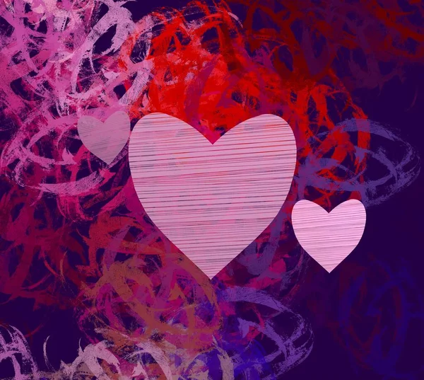 Abstract Valentine Background Art Corazones Sobre Lienzo Fondos Románticos Multicolor —  Fotos de Stock