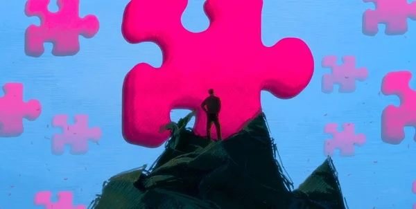 Abstrakter Hintergrund Mit Menschlicher Silhouette Und Puzzle Fragmenten — Stockfoto