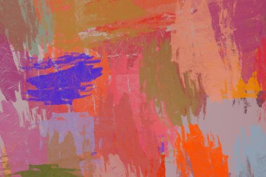 Soyut arka plan sanatı. 2D çizim. Etkileyici yağlı boya resim. Tuvalde fırça darbeleri. Modern sanat. Çok renkli arkaplan. Çağdaş sanat. İfade. Sanatsal dijital palet.