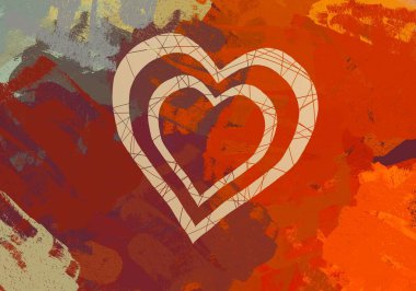 Soyut Sevgililer Günü arkaplan sanatı. Kalpler tuvalde. Çok renkli romantik bir fon. Çağdaş sanat. Sanatsal dijital palet.