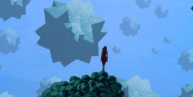 İnsan silueti ve geometrik biçimlere sahip soyut arkaplan 