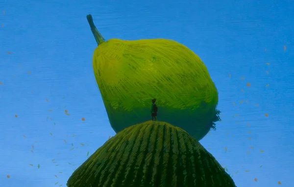 Fundo Abstrato Com Silhueta Humana Frutas — Fotografia de Stock