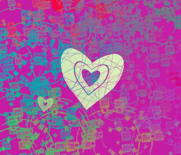 Abstract Valentine Background Art Corazones Sobre Lienzo Fondos Románticos Multicolor —  Fotos de Stock