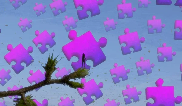 Abstracte Achtergrond Met Menselijk Silhouet Puzzelfragmenten — Stockfoto