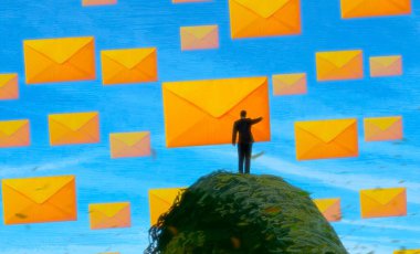 İnsan silueti ve postaları ile soyut arkaplan      