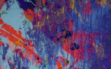 Soyut arka plan sanatı. 2D çizim. Etkileyici yağlı boya resim. Tuvalde fırça darbeleri. Modern sanat. Çok renkli arkaplan. Çağdaş sanat. İfade. Sanatsal dijital palet.