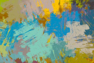 Soyut arka plan sanatı. 2D çizim. Etkileyici yağlı boya resim. Tuvalde fırça darbeleri. Modern sanat. Çok renkli arkaplan. Çağdaş sanat. İfade. Sanatsal dijital palet.