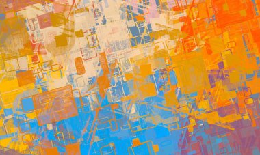 Soyut arka plan sanatı. 2D çizim. Etkileyici yağlı boya resim. Tuvalde fırça darbeleri. Modern sanat. Çok renkli arkaplan. Çağdaş sanat. İfade. Sanatsal dijital palet.