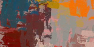 Soyut arka plan sanatı. 2D çizim. Etkileyici yağlı boya resim. Tuvalde fırça darbeleri. Modern sanat. Çok renkli arkaplan. Çağdaş sanat. İfade. Sanatsal dijital palet.
