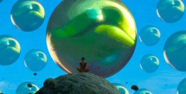 İnsan silueti ve topları ile soyut arkaplan  