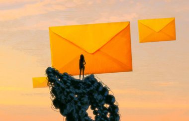 İnsan silueti ve postaları ile soyut arkaplan      