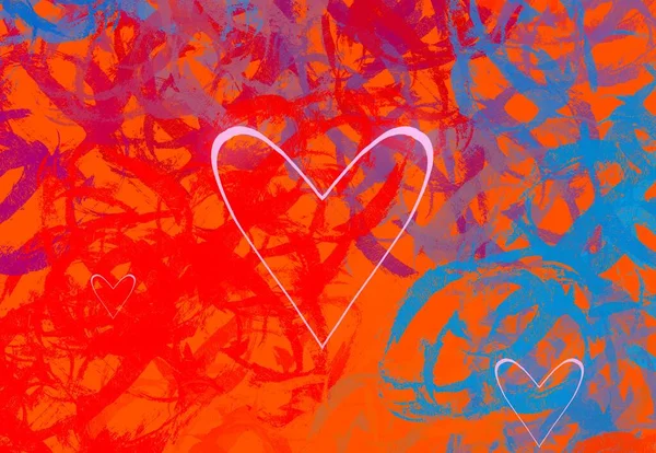 Abstrakte Valentine Hintergrundkunst Herzen Auf Leinwand Bunte Romantische Kulisse Zeitgenössische — Stockfoto