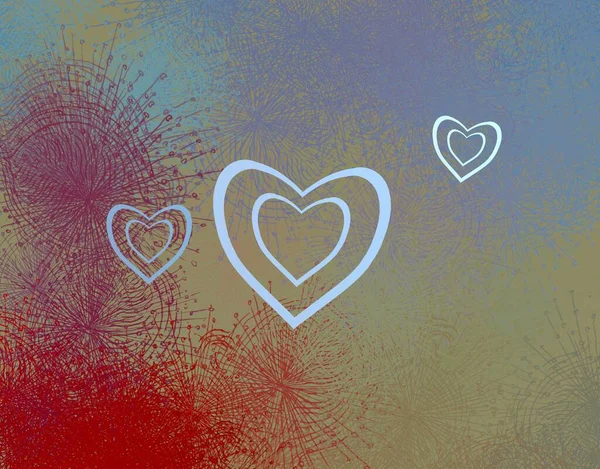 Abstract Valentine Background Art Corazones Sobre Lienzo Fondos Románticos Multicolor —  Fotos de Stock