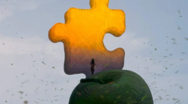 Abstrakter Hintergrund Mit Menschlicher Silhouette Und Puzzle Fragmenten — Stockfoto