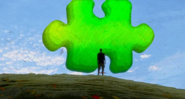 Sfondo Astratto Con Silhouette Umana Frammenti Puzzle — Foto Stock