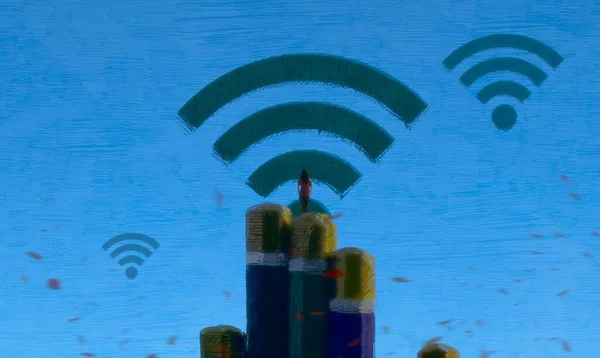 Fondo Abstracto Con Silueta Humana Señales Wifi — Foto de Stock