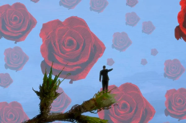 Absztrakt Háttér Emberi Sziluettel Rózsákkal — Stock Fotó