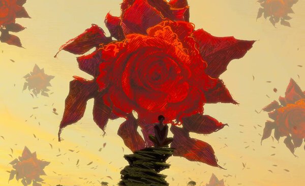 Abstract background with human silhouette and roses