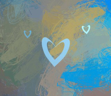 Soyut Sevgililer Günü arkaplan sanatı. Kalpler tuvalde. Çok renkli romantik bir fon. Çağdaş sanat. Sanatsal dijital palet.