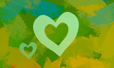 Soyut Sevgililer Günü arkaplan sanatı. Kalpler tuvalde. Çok renkli romantik bir fon. Çağdaş sanat. Sanatsal dijital palet.