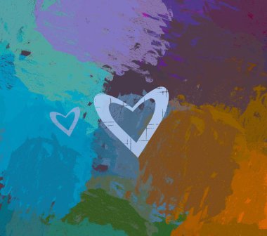 Soyut Sevgililer Günü arkaplan sanatı. Kalpler tuvalde. Çok renkli romantik bir fon. Çağdaş sanat. Sanatsal dijital palet.