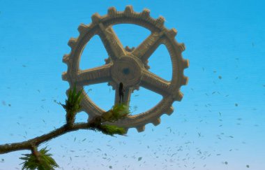 İnsan silueti ve vitesli soyut arkaplan  