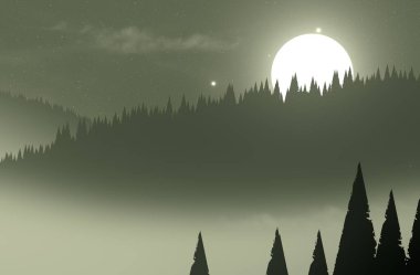 soyut tepe orman manzarası sisli ağaçlar fotokopi alanı, doğal arkaplan