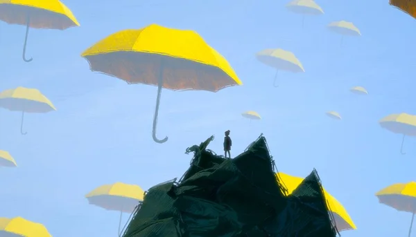 Abstrakt Bakgrunn Med Human Silhuett Paraplyer – stockfoto