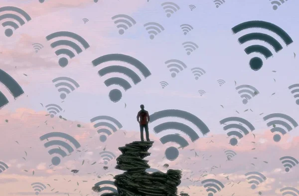 Abstracte Achtergrond Met Menselijk Silhouet Wifi Tekens — Stockfoto