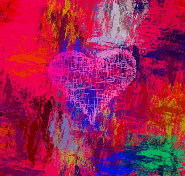 Abstract Valentine Background Art Hearts Canvas Multicolored Romantic Backdrop Contemporary — Stock Photo, Image