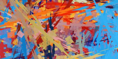 Soyut arka plan sanatı. 2D çizim. Etkileyici yağlı boya resim. Tuvalde fırça darbeleri. Modern sanat. Çok renkli arkaplan. Çağdaş sanat. İfade. Sanatsal dijital palet.