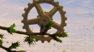 İnsan silueti ve vitesli soyut arkaplan 