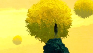 İnsan silueti ve topları ile soyut arkaplan    