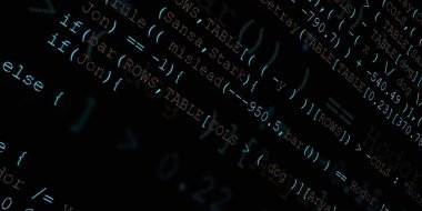 Yazılım geliştirici programlama kodu. Soyut modern sanal bilgisayar senaryosu. Masaüstü ekranında yazılım geliştirici programcının çalışması 