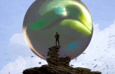 İnsan silueti ve topları ile soyut arkaplan 