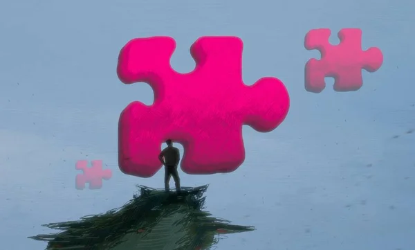 Sfondo Astratto Con Silhouette Umana Frammenti Puzzle — Foto Stock