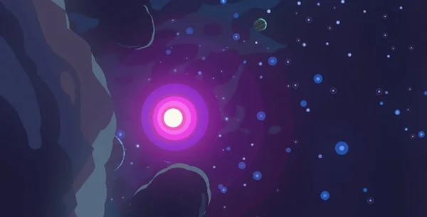Иллюстрация Мультфильм Космического Фона Изображения Глубокое Огромное Пространство Звезды Планеты — стоковое фото