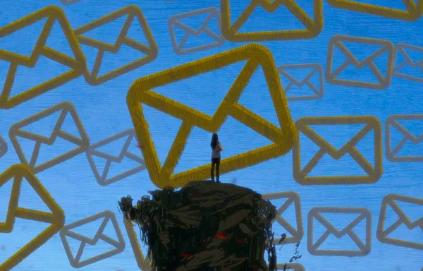 Abstrakter Hintergrund Mit Menschlicher Silhouette Und Mails — Stockfoto