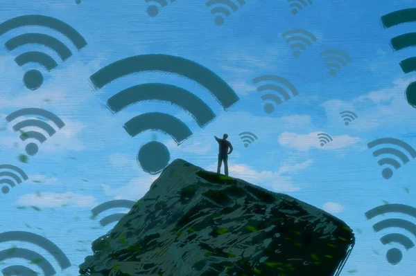 Fondo Abstracto Con Silueta Humana Señales Wifi — Foto de Stock