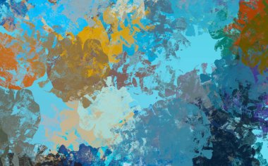 Soyut arka plan sanatı. 2D çizim. Etkileyici yağlı boya resim. Tuvalde fırça darbeleri. Modern sanat. Çok renkli arkaplan. Çağdaş sanat. İfade. Sanatsal dijital palet.