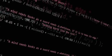 Yazılım geliştirici programlama kodu. Soyut modern sanal bilgisayar senaryosu. Masaüstü ekranında yazılım geliştirici programcının çalışması 