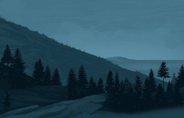 soyut tepe orman manzarası sisli ağaçlar fotokopi alanı, doğal arkaplan