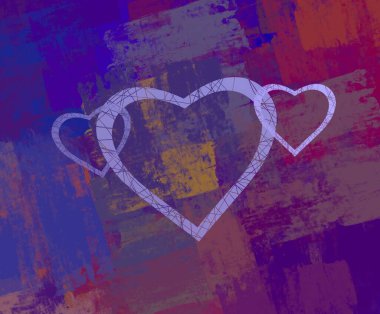 Soyut Sevgililer Günü arkaplan sanatı. Kalpler tuvalde. Çok renkli romantik bir fon. Çağdaş sanat. Sanatsal dijital palet.